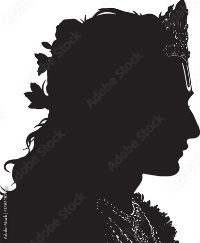 Silhouette profile of Lord Krishna with crown and flowers