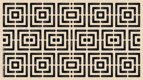 Trendy geometric pattern with black lines on beige, perfect for modern designs, backgrounds, textiles, and creative projects needing bold visual impact