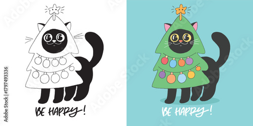 Hello 2026. Merry Christmas and Happy New 2026 Year - cute hand drawn doodle lettering postcard.  Holly Jolly, Tis the season.