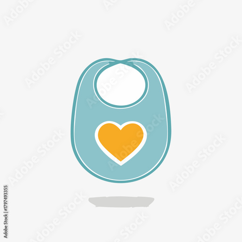Baby bib with a heart shape in the middle, light blue color.