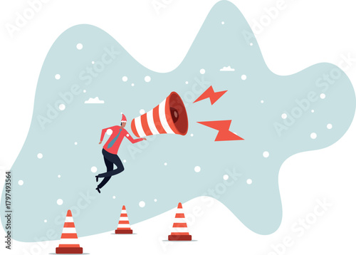 Communicate urgent message, warning or danger alert, broadcast announcement, attention or loudspeaker screaming advertising concept,about a man and his life.