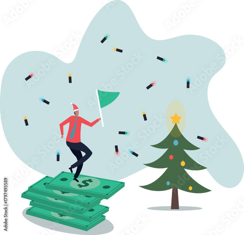 Reaching financial freedom, investment goal or income target, wealth planning achievement,about a man and his life.