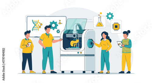 3D Bioprinting Illustration: Scientists Developing Artificial Organs with Advanced Technology for