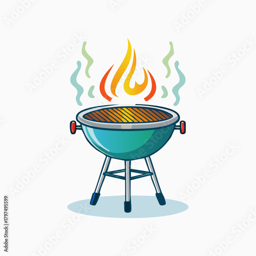 Barbecue Grill with Flames and Smoke for Outdoor Cooking.