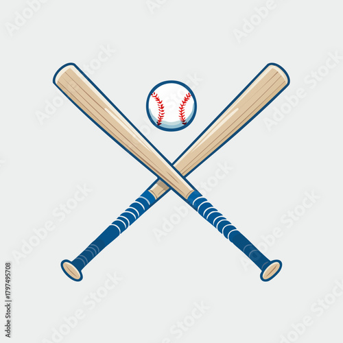 Baseball Bats and Ball Crossed, Sports Equipment, Game Play.