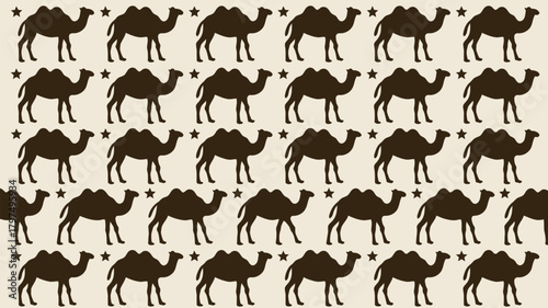 Seamless camel and star pattern for textile designs, creating a desert adventure vibe, perfect for kids' products, fabrics, and themed events