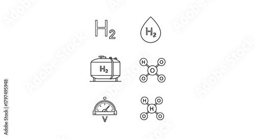 Hydrogen energy vector icons set clean fuel technology concept