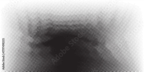 Grunge halftone gradient texture. Fading grit noise background. Sandy gritty wallpaper. Retro pixelated backdrop. Black and white anime or manga comic overlay. Vector textured graphic design