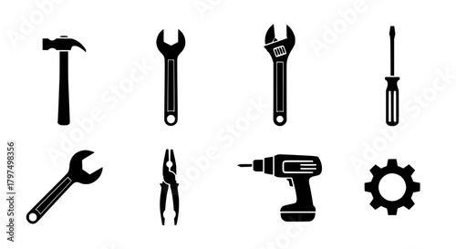 Vector graphic of hand tools for diy projects and home repair icons for construction and maintenance work silhouette