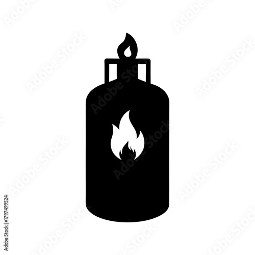 Propane Cylinder Minimal Fuel Bottle with Flame Energy Symbol Line Art Vector illustration