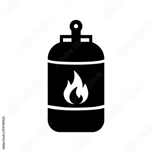 Propane Cylinder with Fire Symbol Minimal Fuel Container Icon Design Line Art Vector illustration