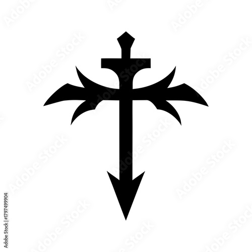 Leviathan Cross Emblem Minimal Mystic Occult Icon Clean Symbol Art Line Art Vector illustration
