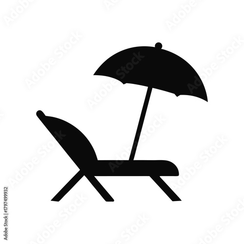 Beach Sunshade and Recliner Minimal Summer Relaxation Icon Artwork Line Art Vector illustration