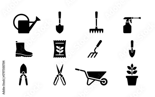Vector graphic of gardening equipment and supplies for your outdoor and landscaping projects design needs silhouette
