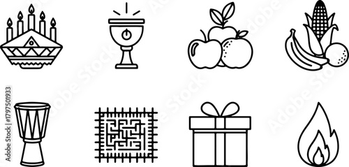 Celebrate Kwanzaa with this versatile icon set highlighting core principles, ideal for educational materials, holiday promotions, and cultural projects