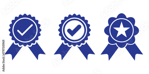 A colorful award badge vectors in various shapes and ribbon styles. Perfect for school projects, certificates, achievements, promotions. Red, Blue, green and Black Colorable and editable. EPS 10