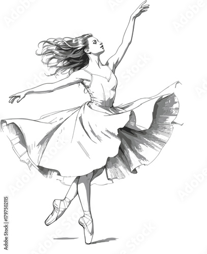 Ballerina in white dress dancing on pointe ballet dance