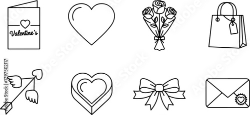 Charming Valentine's Day vector icons perfect for greeting cards, social media posts, and romantic designs - spread the love with these adorable elements