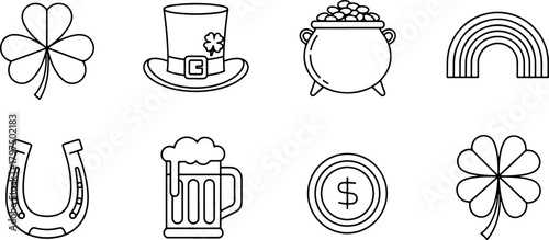 Celebrate St Patrick's Day with Lucky Symbols: Horseshoe, Shamrock, Pot of Gold, Rainbow, and Traditional Irish Beer in a Festive Design