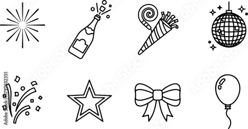 Festive celebration icons for holiday fun party invitations and event promotions, sparkling design for new year's eve or birthday greetings with a scalable vector
