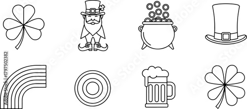 Celebrate St Patrick's Day with charming line art illustrations, a delightful collection of Irish symbols for festive projects and designs