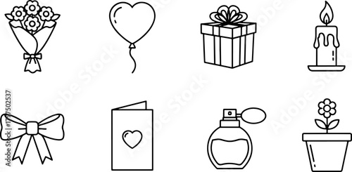 Romantic gifts and tokens of affection vector art for Valentine's Day, anniversaries, and heartfelt celebrations of love and appreciation