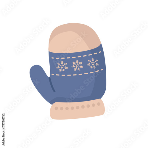 Cozy Winter Mitten with Snowflake Design. Classic Winter Gloves with Snowflake Design. Warm Knitted Winter Gloves