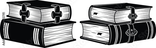 Two stacked old books featuring decorative clasps, representing knowledge, education, and vintage wisdom