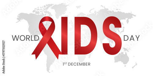 World Aids Day with red aids awareness ribbon. December 1st, STOP AIDS