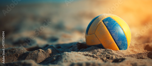 close up volleyball in sand beach
