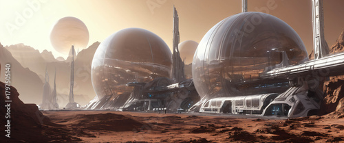 Space colonization on a distant exoplanet, with domed habitats and terraforming technology