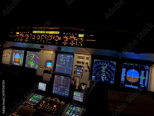 Airbus A320 cockpit at night First Officer View