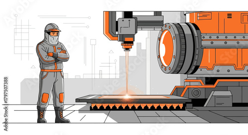 Futuristic Manufacturing: Operator Overseeing High-Tech Laser Cutting Process in Industrial Setting