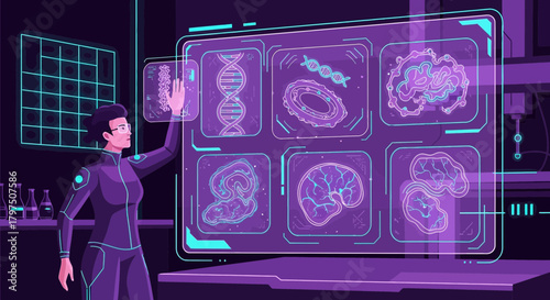 Futuristic medical research with advanced technology and human biology analysis showing dna