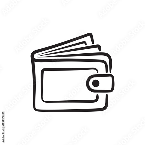 Black outline sketch of an open wallet with a clasp