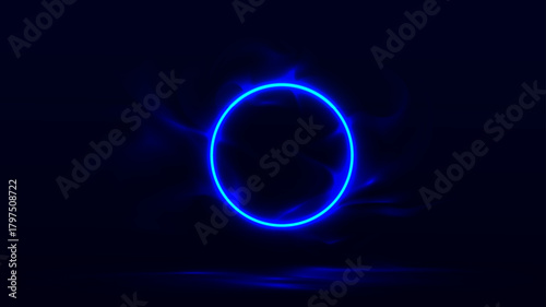 Neon round arch, glowing circle of blue neon light. Vector Illustrator