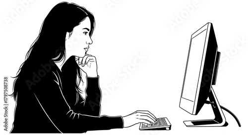 Woman working on computer illustration vector art design