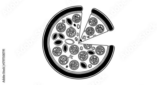 Pizza slice vector drawing italian food delivery pepperoni art