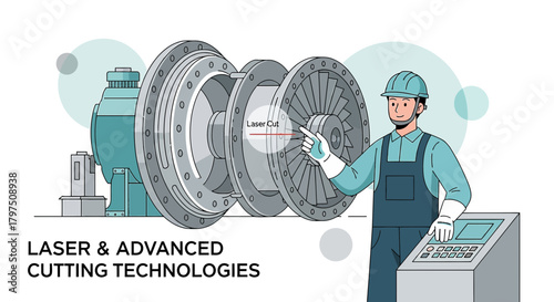 Illustration depicting laser cutting and advanced technologies in industrial machinery process