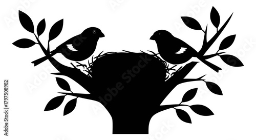 Bullfinch birds nest illustration vector graphic download