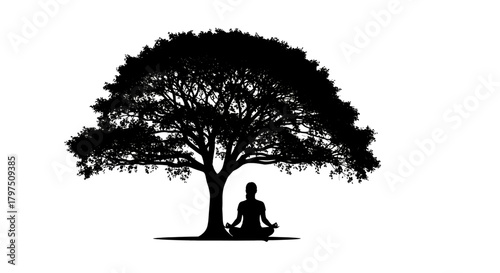 Find your inner peace with serene meditation under a shady tree, perfect for wellness brands, mindfulness campaigns, and promoting a tranquil lifestyle.
