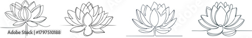 One line lotus flower drawing in minimalist aesthetic style representing peace purity and simple artistic expression