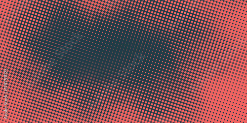 Vector Halftone Pattern Smooth Curved Border Red Blue Abstract Background. Dots Rounded Squares Blurry Pattern Pop Art Design Texture.