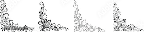 Elegant decorative black corner flourish in minimal thin line art suitable for refined frame embellishment