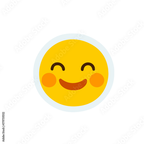 Cute Smiling Emoji Face with Blushing Cheeks in Flat Cartoon Style