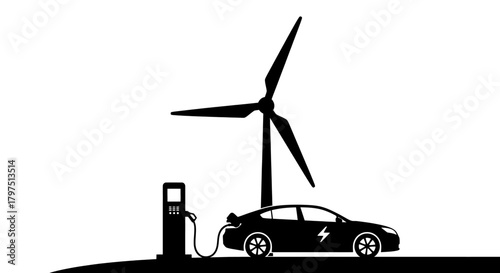 Clean energy future realized electric car charging at wind turbine station for sustainable transportation and eco friendly mobility solutions