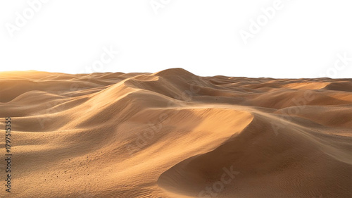 Golden Sand Dunes in Desert Landscape on White Background - Stock Photo