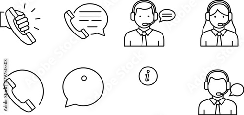Customer Service Call Center and Support Outline Icon Set Vector