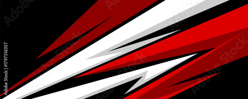 Dynamic red, black, and white abstract racing stripe background with sharp geometric lines and modern high-speed motion effects, perfect for sports graphics, automotive themes, energetic posters.