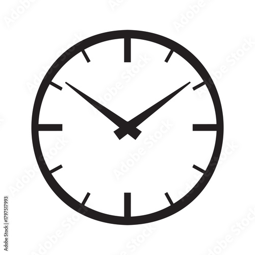 Simple black clock face with hour and minute hands pointing to ten past ten